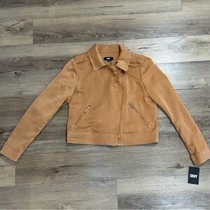 DKNY Gold Moto Sateen Jacket NWT | Cropped Zip Utility Jacket | Size S